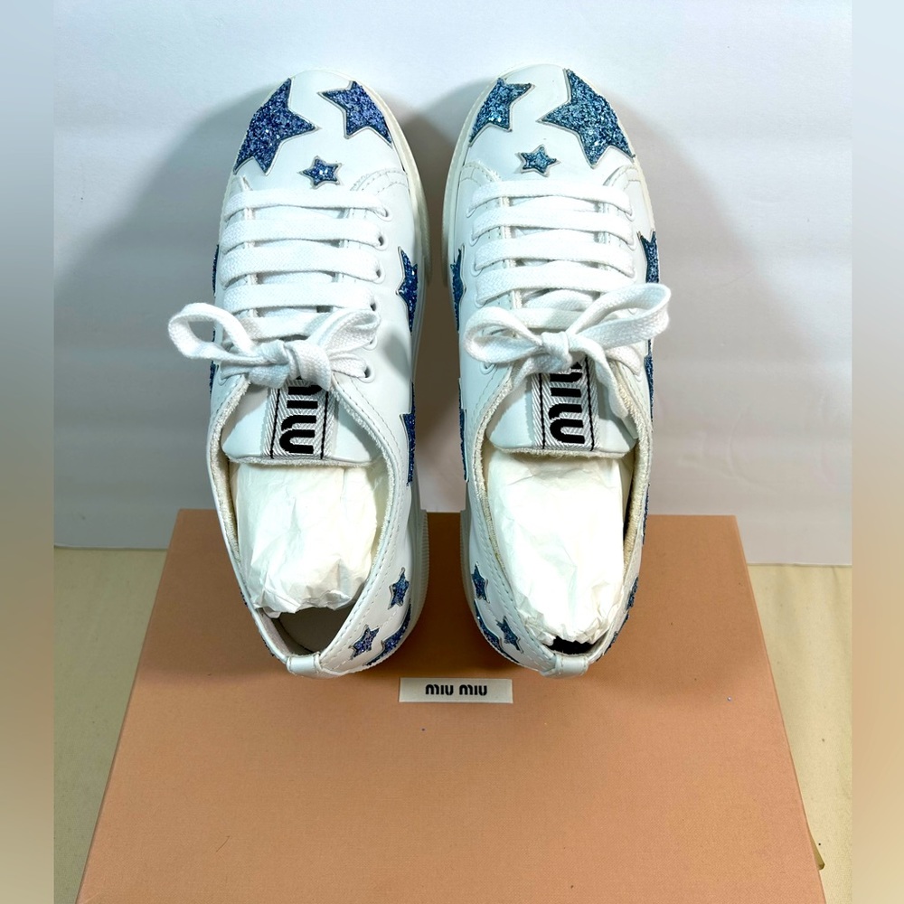 Miu Miu Star Print Lace Up Leather shoes
